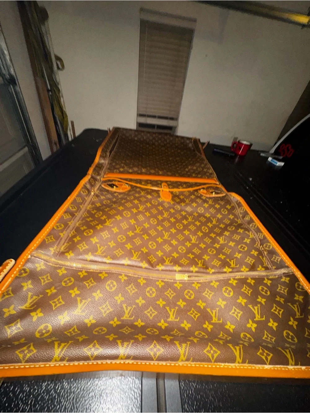 Louis Vuitton Monogram Suitcase and Garment bag in Brown and Tan Trim